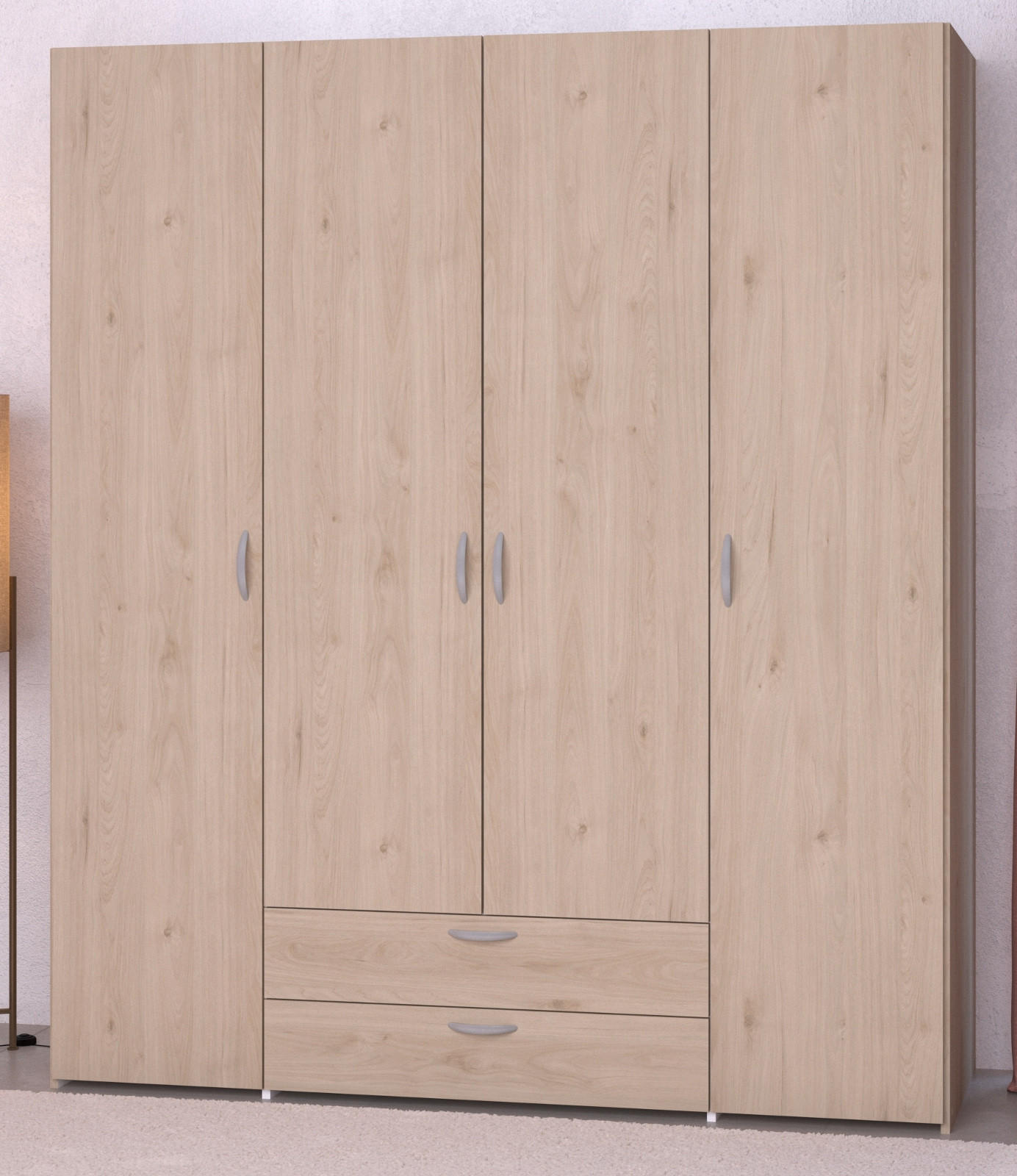 KLEIDERSCHRANK Eiche 160 cm 4-türig, Drehtürenschrank - Eichefarben/Silberfarben, Holzwerkstoff/Kunststoff (160/185/51cm) - Furn.Design