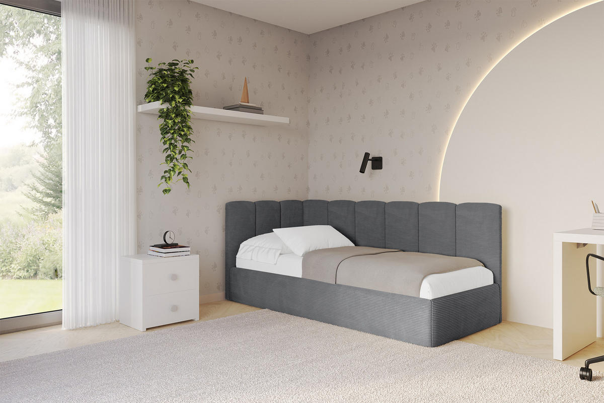 EINZELLBETT Jugendbett mit Bettkasten und Matratze H3/H4, Rechts - DEXY 80x200 Dunkelgrau - Schieferfarben, Holzwerkstoff/Textil (80/200cm) - ALTDECOR