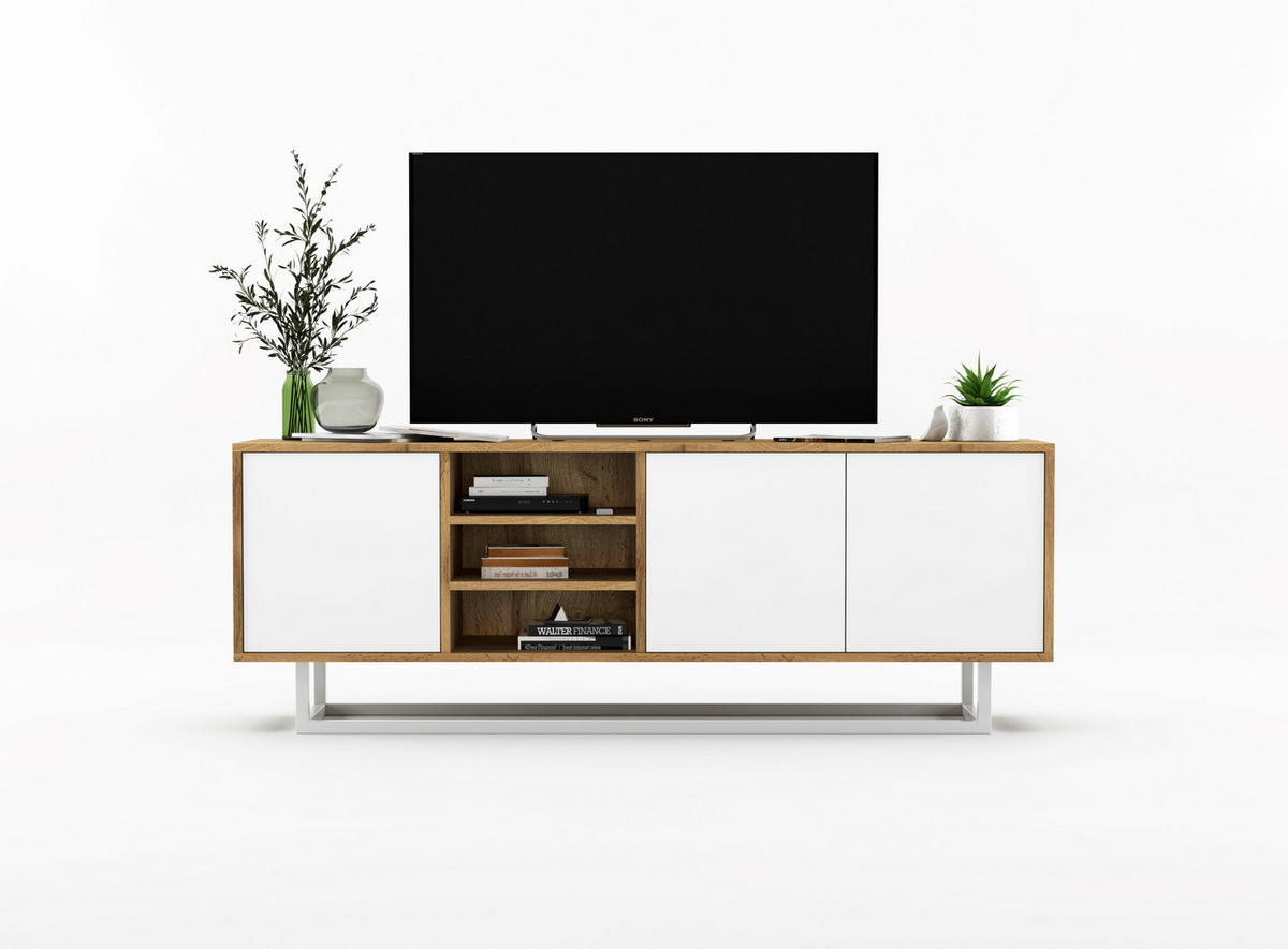 TV-LOWBOARD Apollo Eiche wotan Weiß Matt 150/53/35 cm - Weiß, Holzwerkstoff/Metall (150/53/35cm) - Meble Lindner