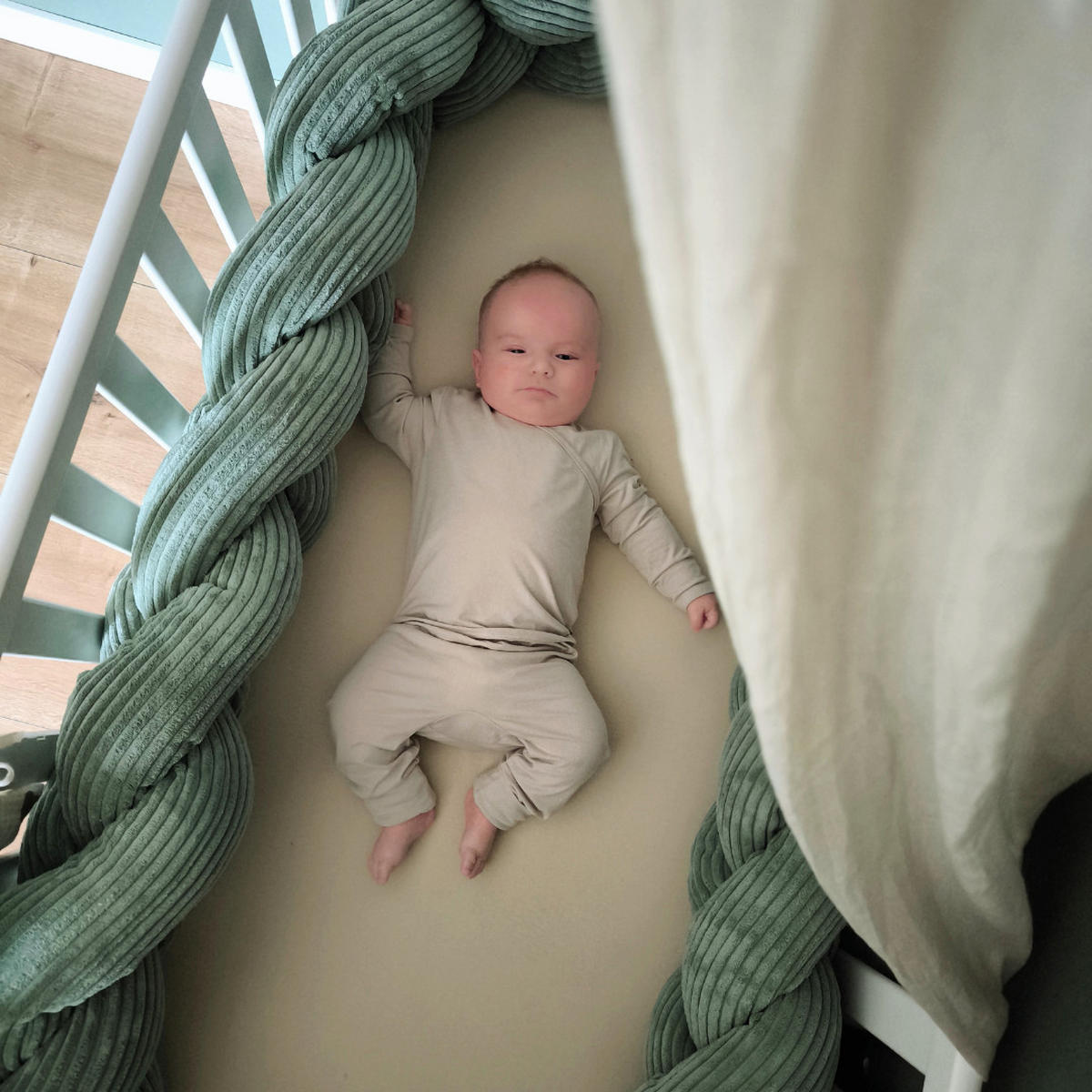 BETTUMRANDUNGSSCHUTZ geflochtene Bettschlange aus Cord, 150 cm, Ecru - Creme, Textil - MeowBaby