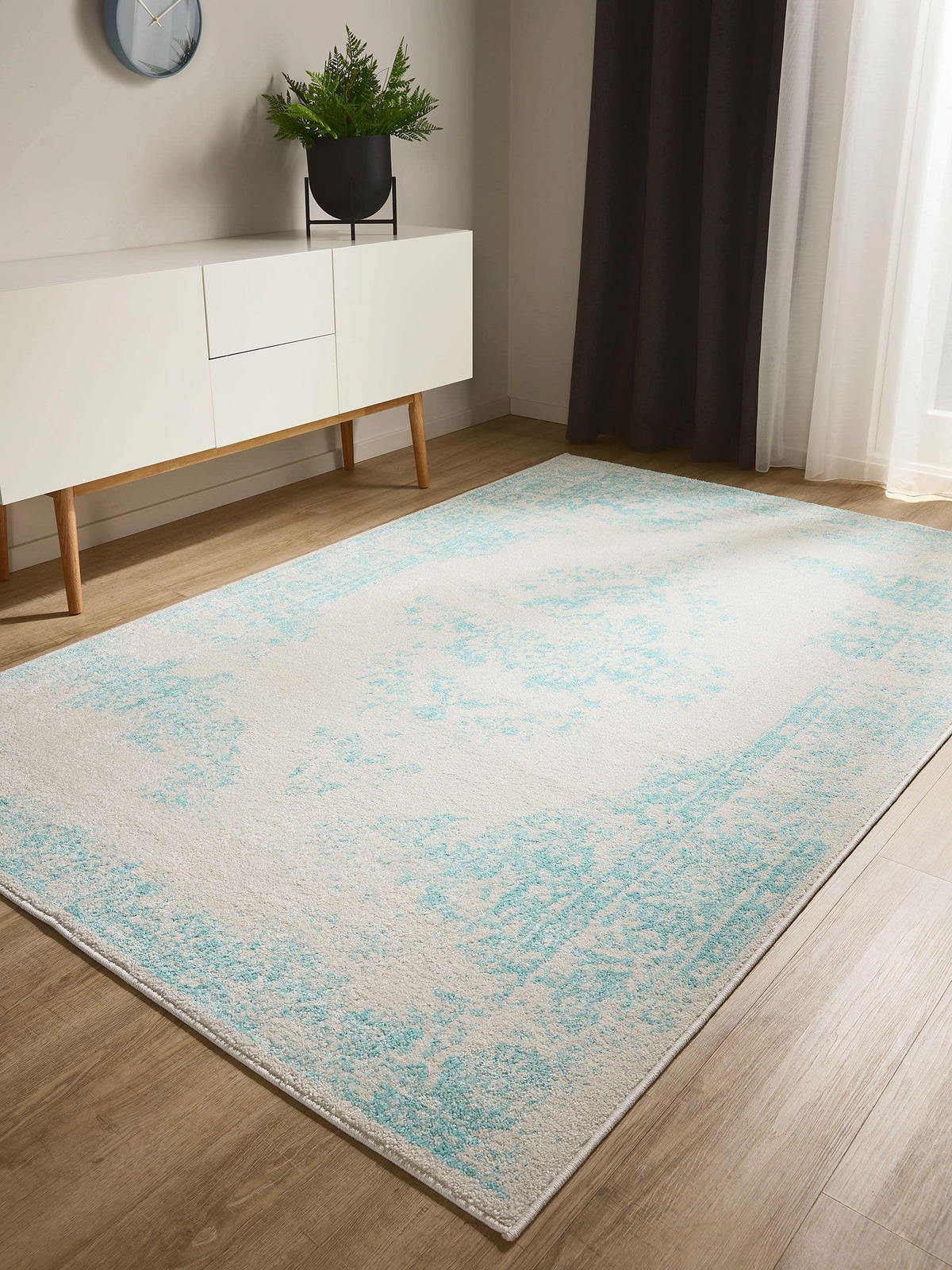 VINTAGE-TEPPICH Sia 140/200 cm - Türkis/Creme, Kunststoff (140/200cm) - benuta