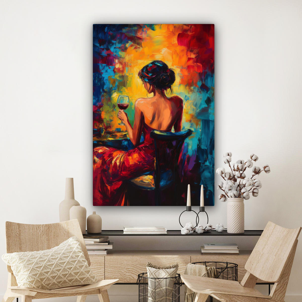 LEINWANDBILD Wein - Frau - Stimmungsvoll - Farbenfroh Deko Groß 90x140 cm - Bordeaux, Textil (90/140cm) - MuchoWow