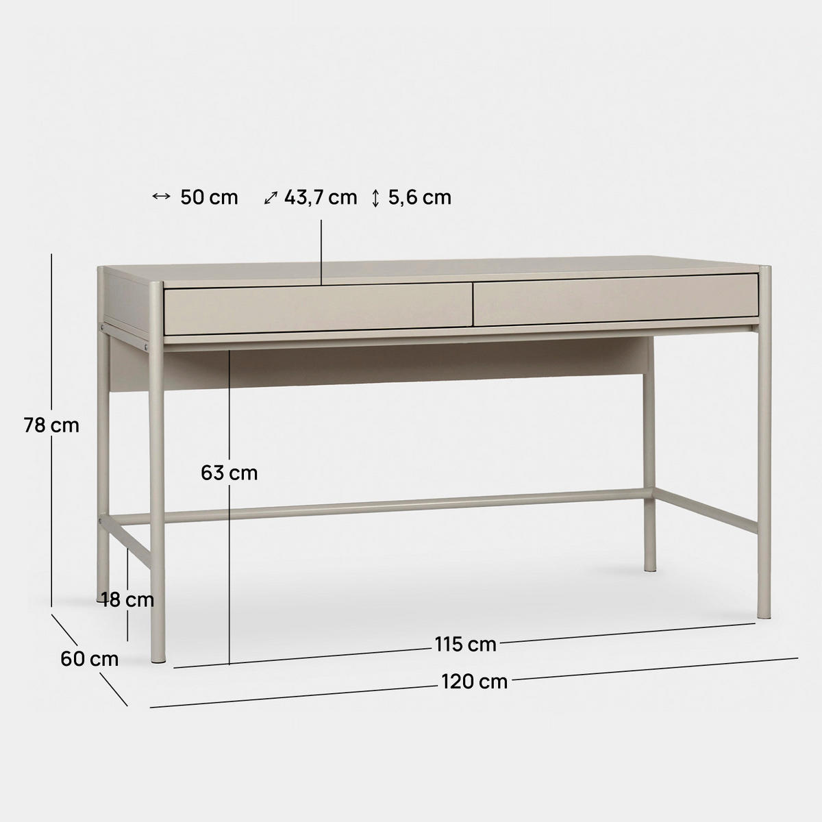 SCHREIBTISCH Cleo Grau 120 cm x 78 cm - Grau, Holzwerkstoff (60/120/78cm) - Klast Home
