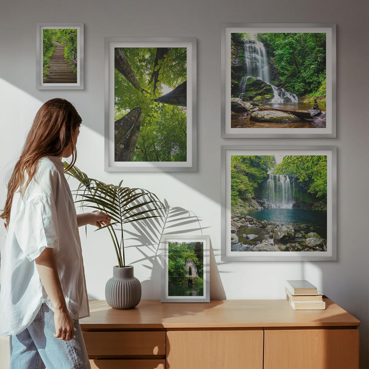 WANDBILDER 5er Set - 50x50 cm & 20x30 cm & 40x60 cm Silberner Rahmen - Denkmäler Europas in warmen Farben - Silberfarben, Kunststoff (40/60cm) - ArtPrintCave