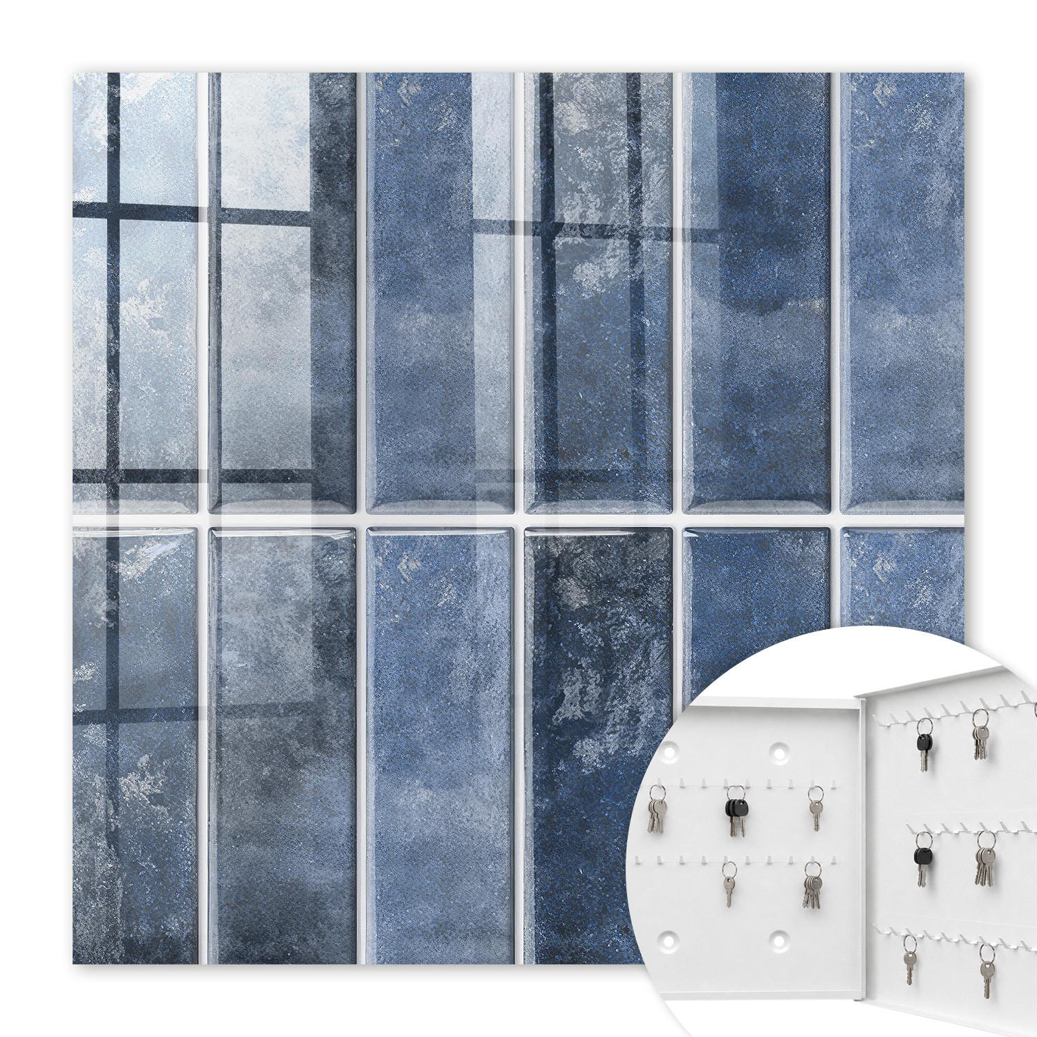 SCHLÜSSELBOX Weiß 30x30 cm – Türöffnung nach rechts - Blaue Fliesen - Blau, Metall (30/30/5cm) - TULUP