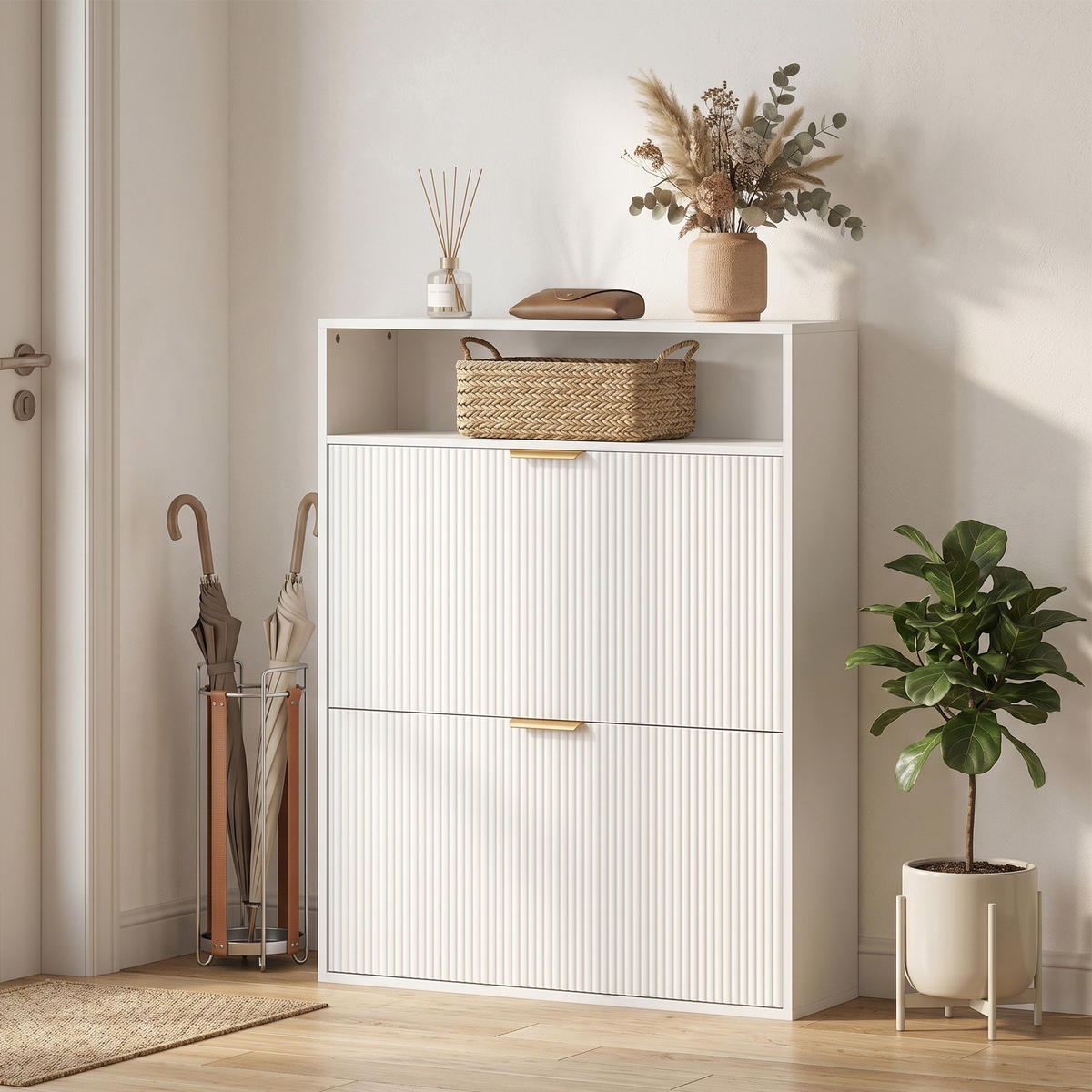 SCHUHSCHRANK Weiß 24.0/80.0/102.5 cm - Weiß, Holzwerkstoff (80/102.5/24cm)