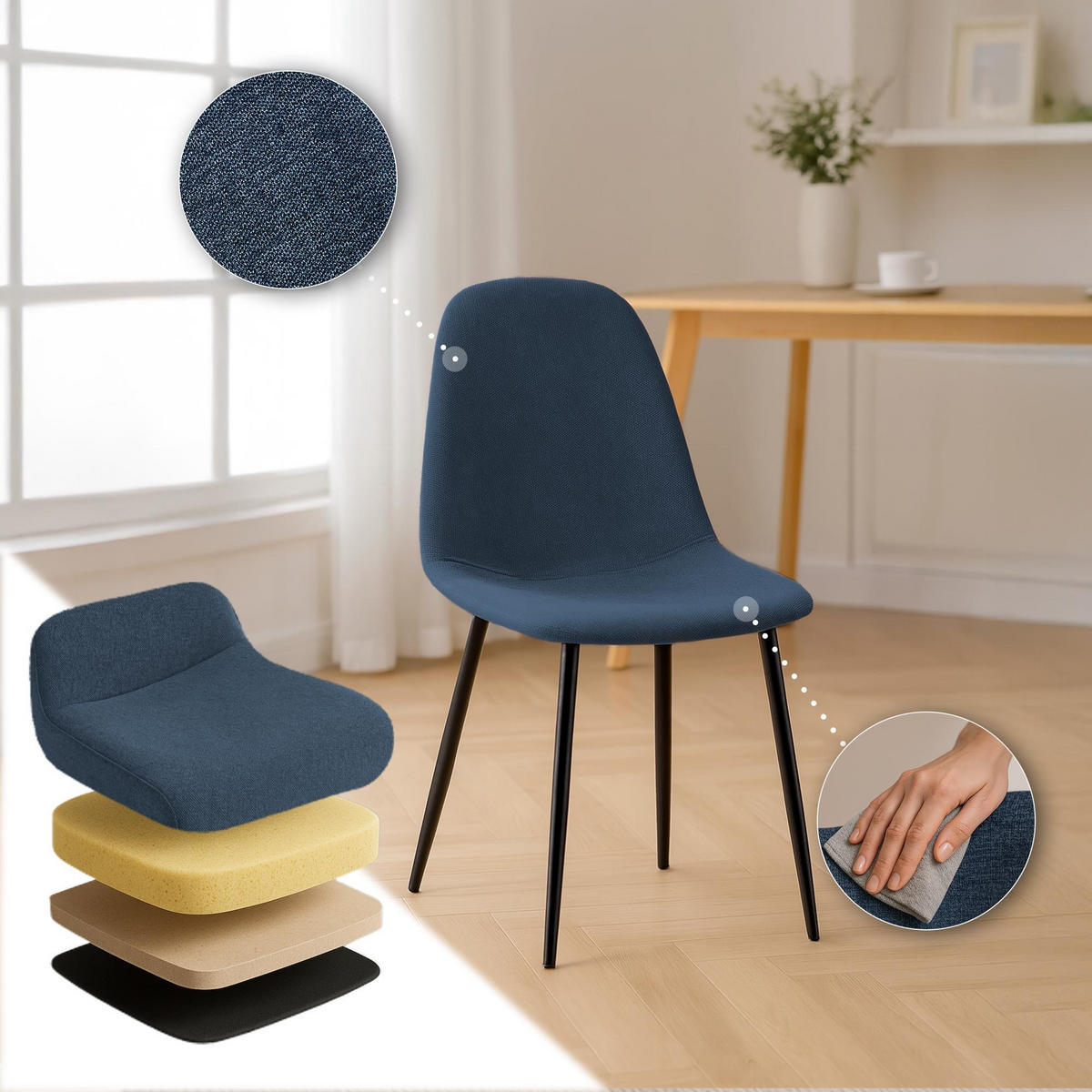 ESSZIMMERSTUHL Napier 88x44x51 cm dunkelblau - Dunkelblau, Textil (44/88/51cm) - furnicato