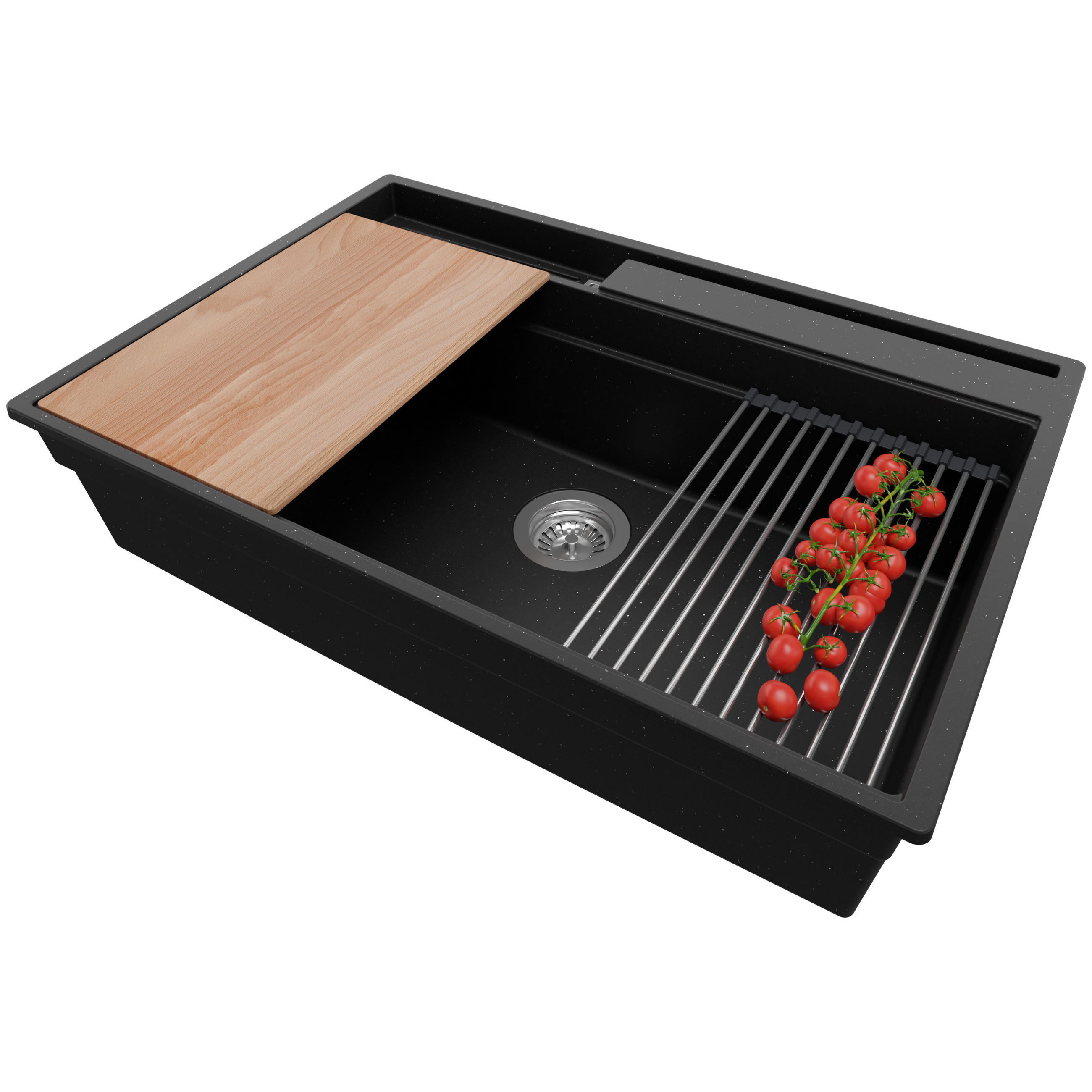 SPÜLBECKEN Oslo Pocket, 2-er set Schwarz Metallic 78/53 cm 1 Becken + Ablauf-Set + Küchenzubehörset ab 80er Unterschrank - Chromfarben/Schwarz Hochglanz, Kunststoff (78/20/53cm) - Primagran