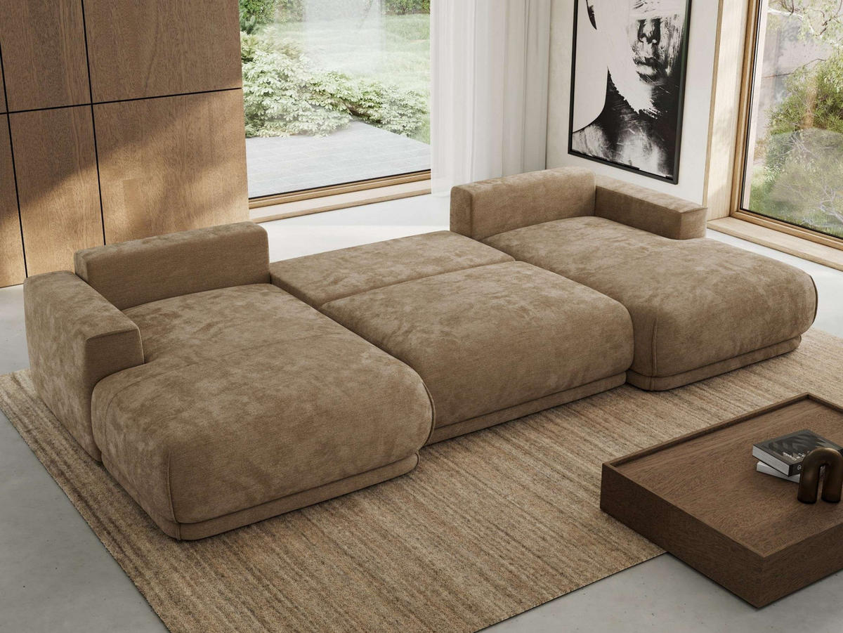SEDACIA SÚPRAVA RINA U Hnedá Hladký ženil - hnedá/čierna, textil/plast (360/85/170cm) - MKS