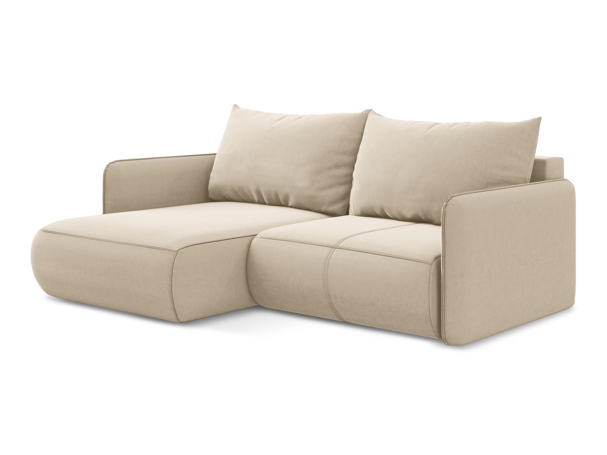 ECKSOFA mit Schlaffunktion Samt Stoff Beige - Beige/Creme, Kunststoff/Textil (148/207cm) - Makamii