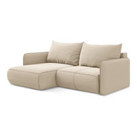 ECKSOFA mit Schlaffunktion Samt Stoff Beige - Beige/Creme, Kunststoff/Textil (148/207cm) - Makamii