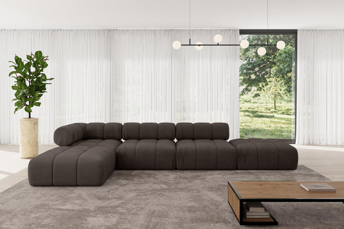 ECKSOFA modulares Sofa Kerru-L2 - 380x190x70 cm Braun Velours - Braun, Holzwerkstoff/Textil (380/190cm) - ALTDECOR
