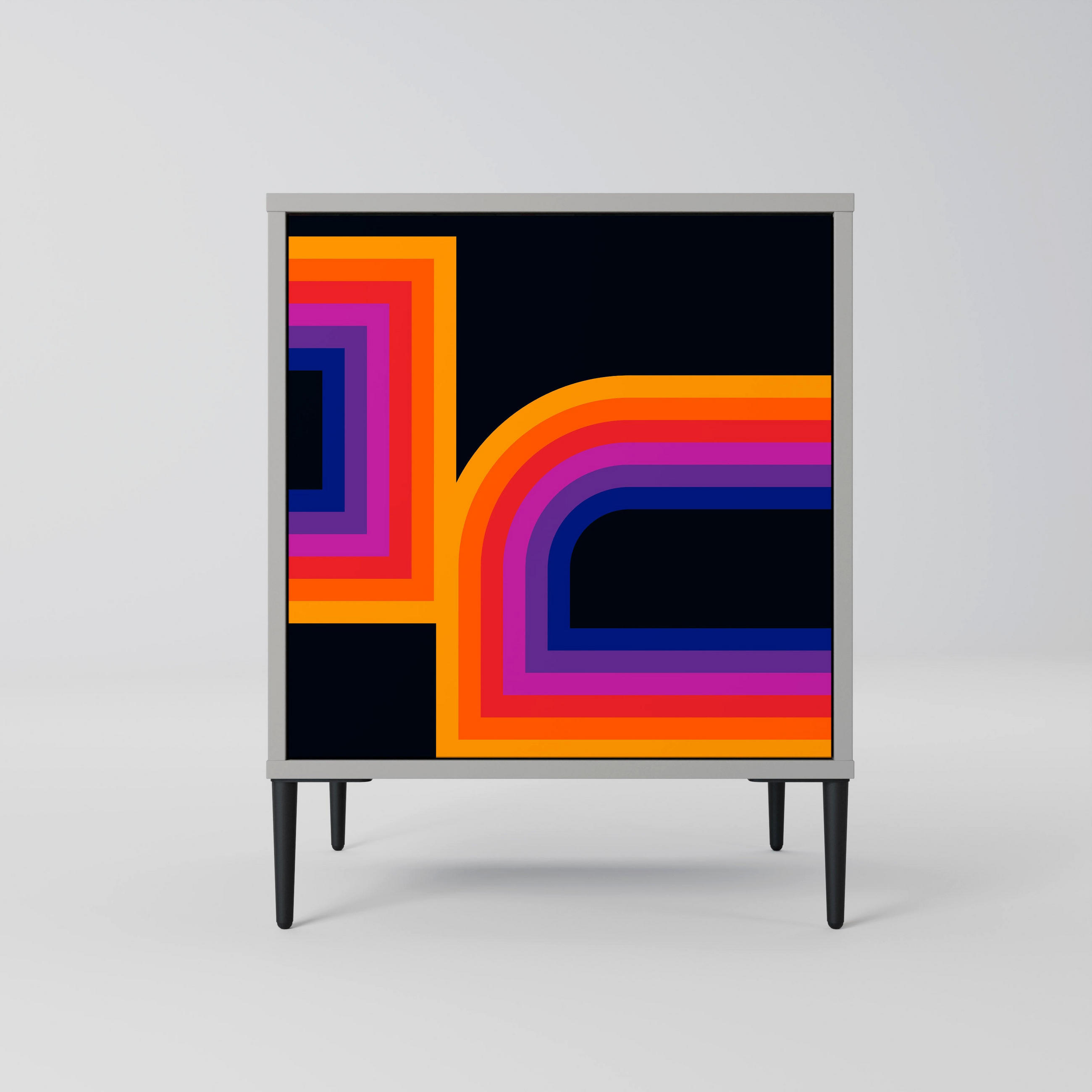 SIDEBOARD BLINDED BY THE LIGHTS, Grau, 57,5x42x72,5 cm, Schwarze Metallfüße - Multicolor/Schwarz, Holzwerkstoff/Metall (57.5/72.5/42cm) - SpaceRebels