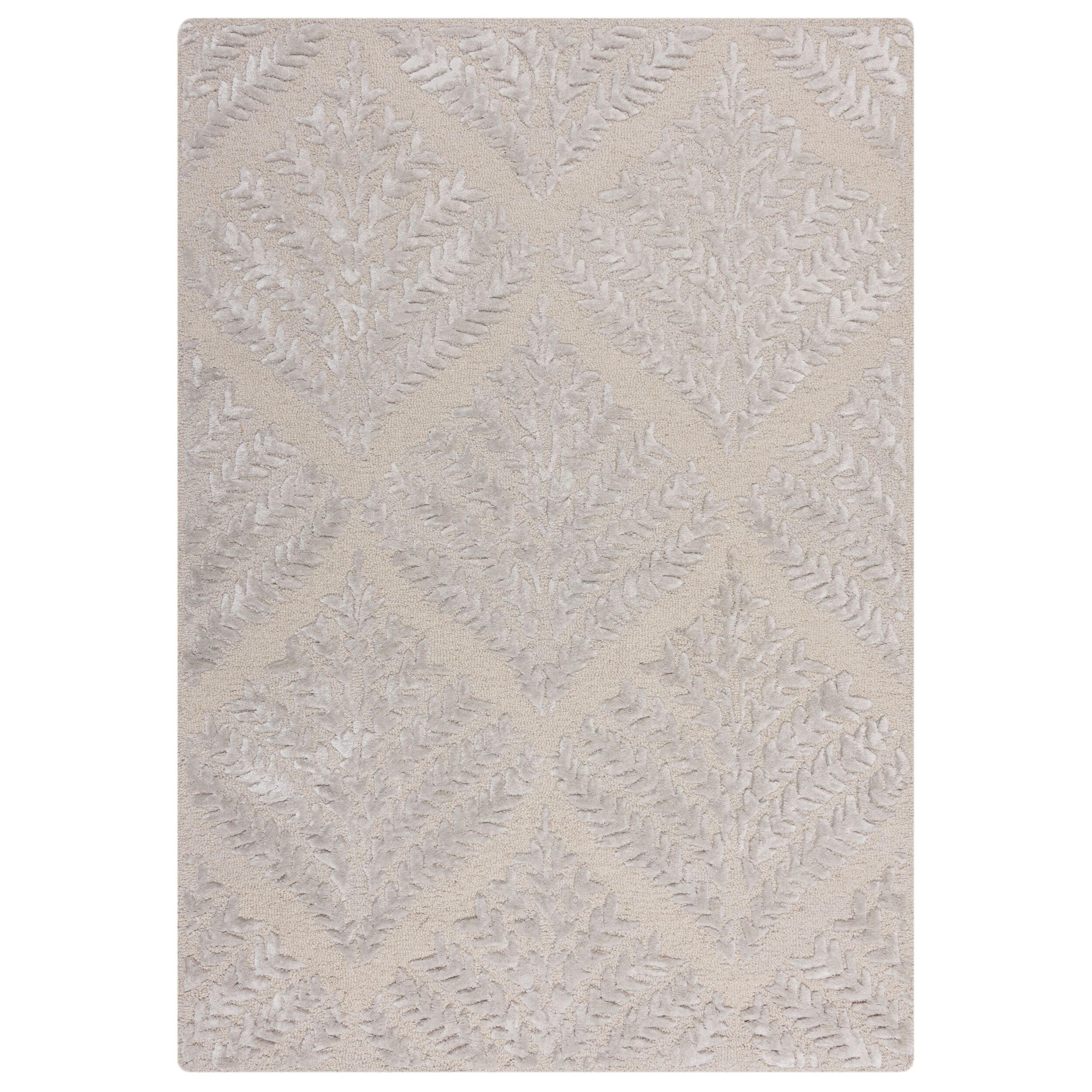 TEPPICH Wolle-Viskose Hoch-Tief Struktur Seidiger Glanz Blätter, Wohnzimmer Hellgrau Rechteckig 200x290 - Grau, Textil (200/290cm) - KADIMA DESIGN