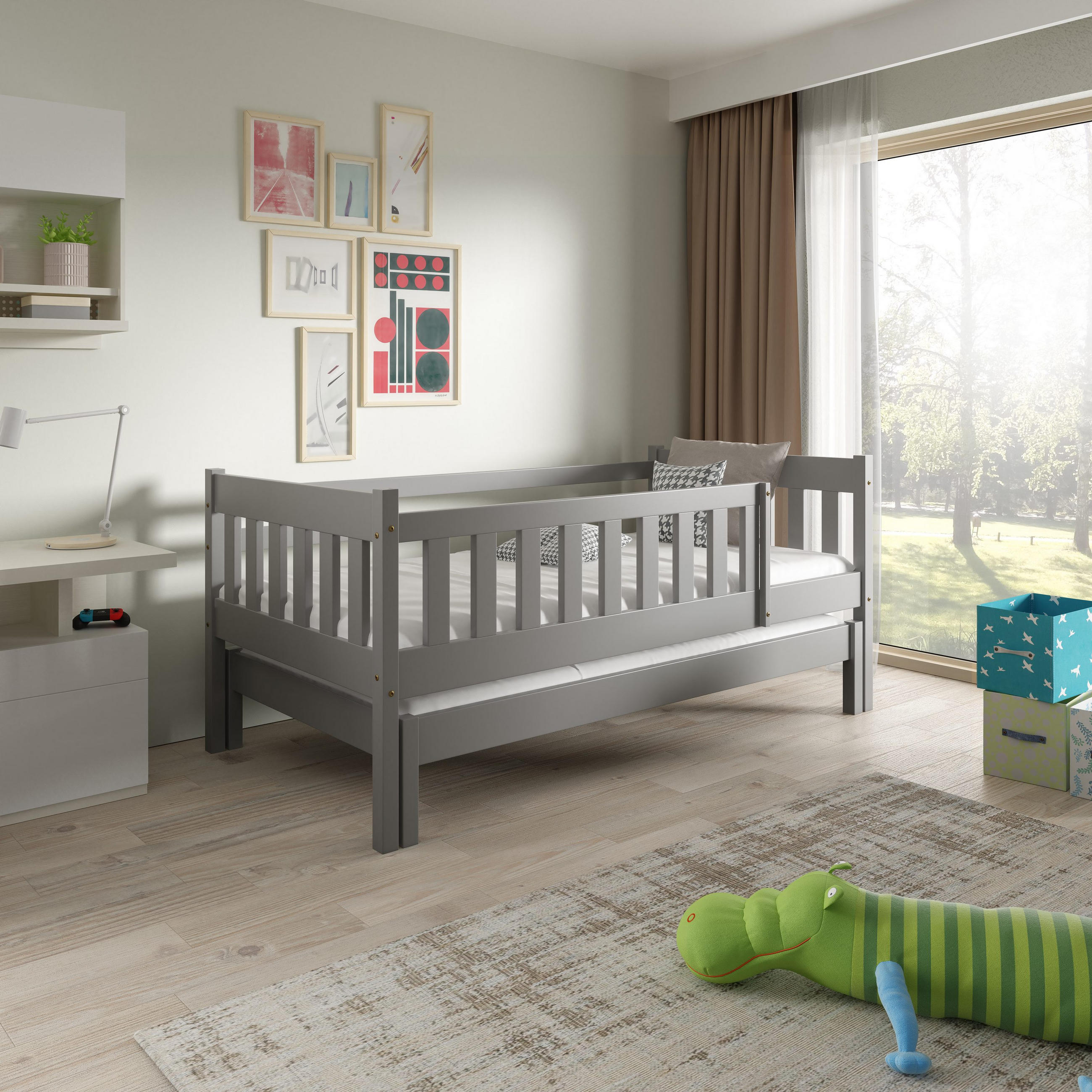 KINDERBETT STELLA 80x160 cm Hellgrau - Hellgrau, Holz (80/160cm) - MASSENO