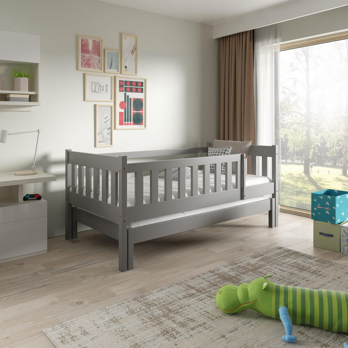 KINDERBETT STELLA 80x160 cm Hellgrau - Hellgrau, Holz (80/160cm) - MASSENO