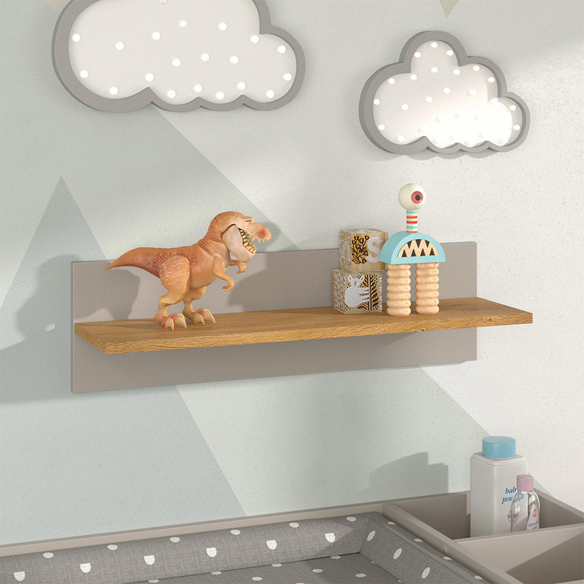 NÁSTĚNNÁ POLICE Malia Kašmír/Řemeselné - kašmírová/světle šedá, kompozitní dřevo (70/20/18.4cm) - VitaliSpa