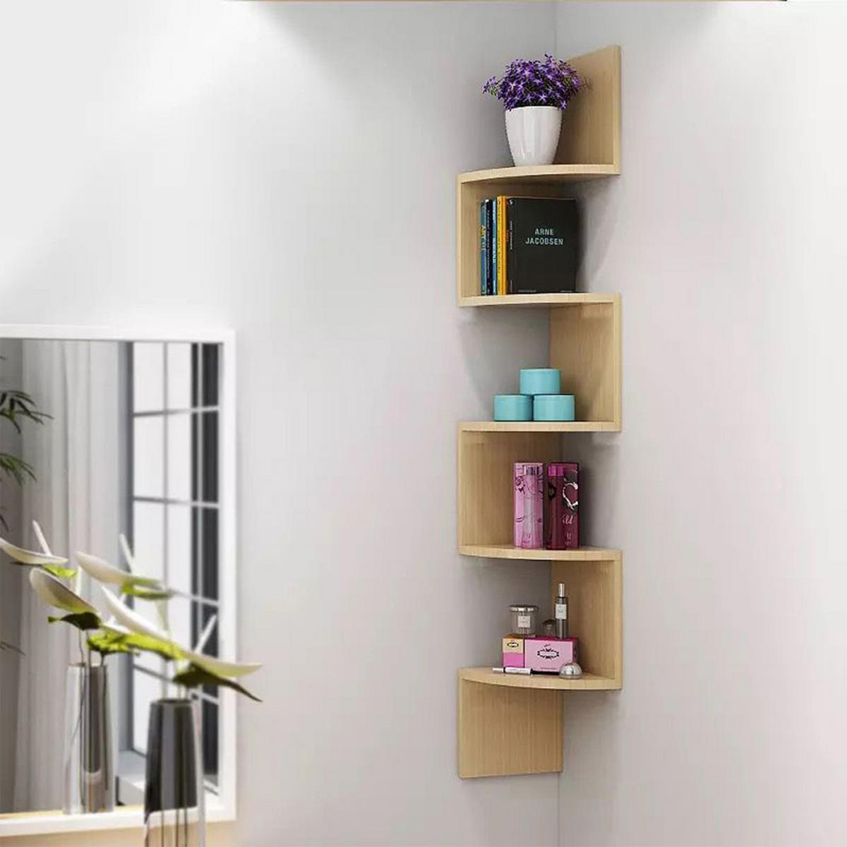 WANDREGAL 5-Stufig aus Holzwerkstoff in Hellbraun Wandmontage Platzsparendes Stufendesign Vielseitig einsetzbar 19,8 x 19,8 x 125 cm - Hellbraun, Holzwerkstoff (19.5/122/19.5cm) - Livingandhome