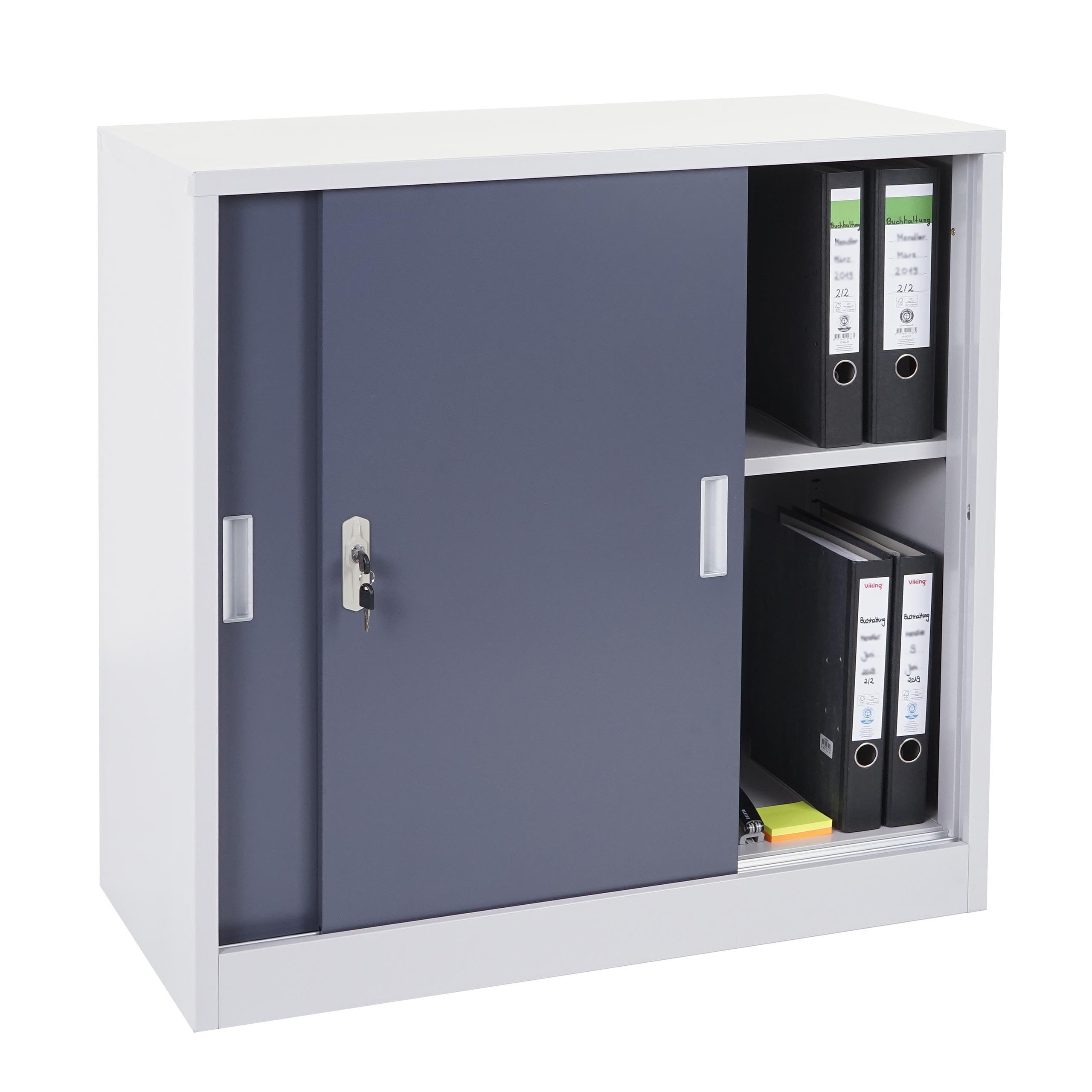 AKTENSCHRANK, klein 90x90x45cm mit abschließbaren Schiebetüren anthrazit - Anthrazit, Metall (90/90/45cm) - PROREGAL