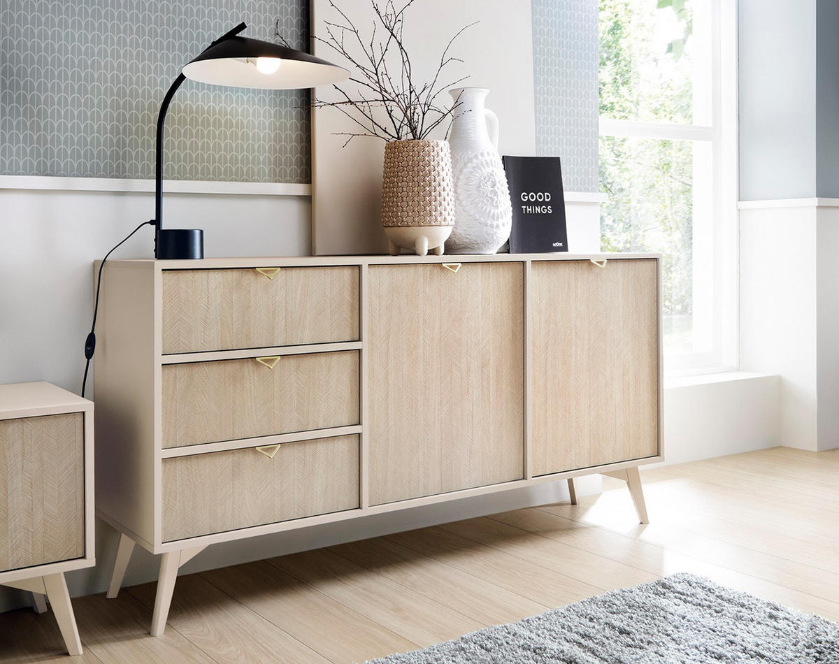 SIDEBOARD Firr, Beige, Kommode mit Schubladen - Beige, Holzwerkstoff (158/80/38cm) - Bettso