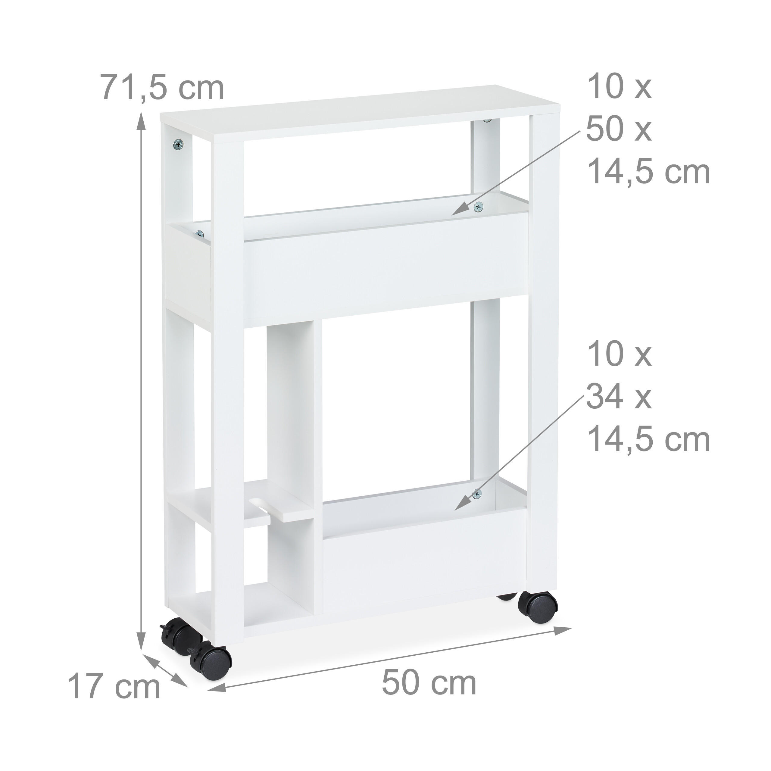 Thumbnail - Relaxdays Nischenwagen, Weiß, Holzwerkstoff, Kunststoff, 17x71.5x50 cm, Badezimmer, Badezimmerregale, Badregale