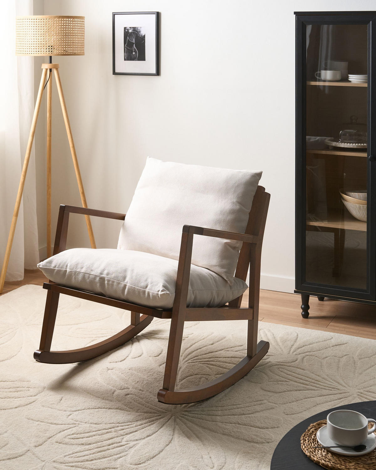 HOUPACÍ KŘESLO Dřevo Hnědé/Světle béžové Kjevik - hnědá/béžová, textil (65/75/75cm) - Beliani
