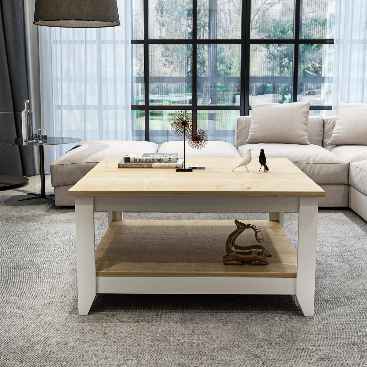 COUCHTISCH Lea Saphireiche Weiß - Honigeiche, Holzwerkstoff (90/90/46.8cm) - Decorotika