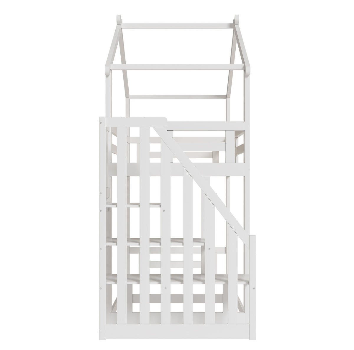 ETAGENBETT 90/200 cm mit Hausdesign, Sicherheitsleiter und Stauraumregal, Weiß - Weiß, Holzwerkstoff (90/200cm) - Redom