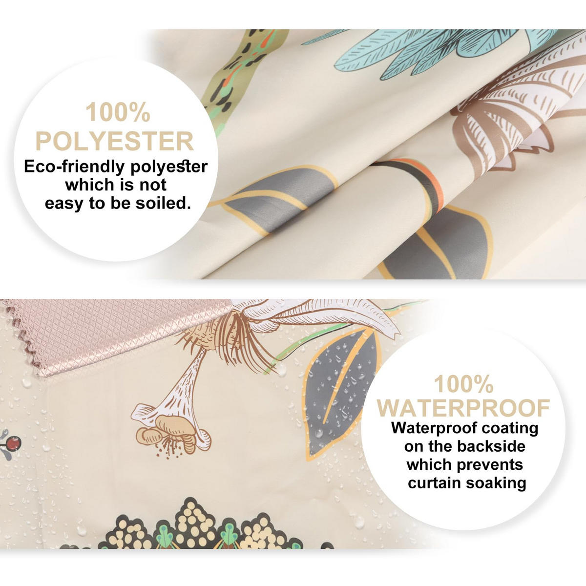 DUSCHVORHANG Weiß floral Blumen und Vögel Muster Polyester wasserdicht schimmelresistent mit Haken - Multicolor, Textil (180/180cm) - MCBOSON