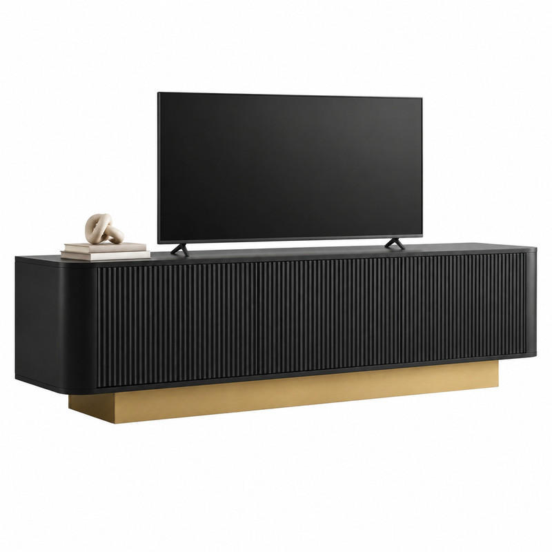 TV-LOWBOARD mit Stauraum 170 x 40,5 x 47 cm MDF/PB Black 3 Türen - Schwarz, Holzwerkstoff (40.5/47/170cm) - Beauniv