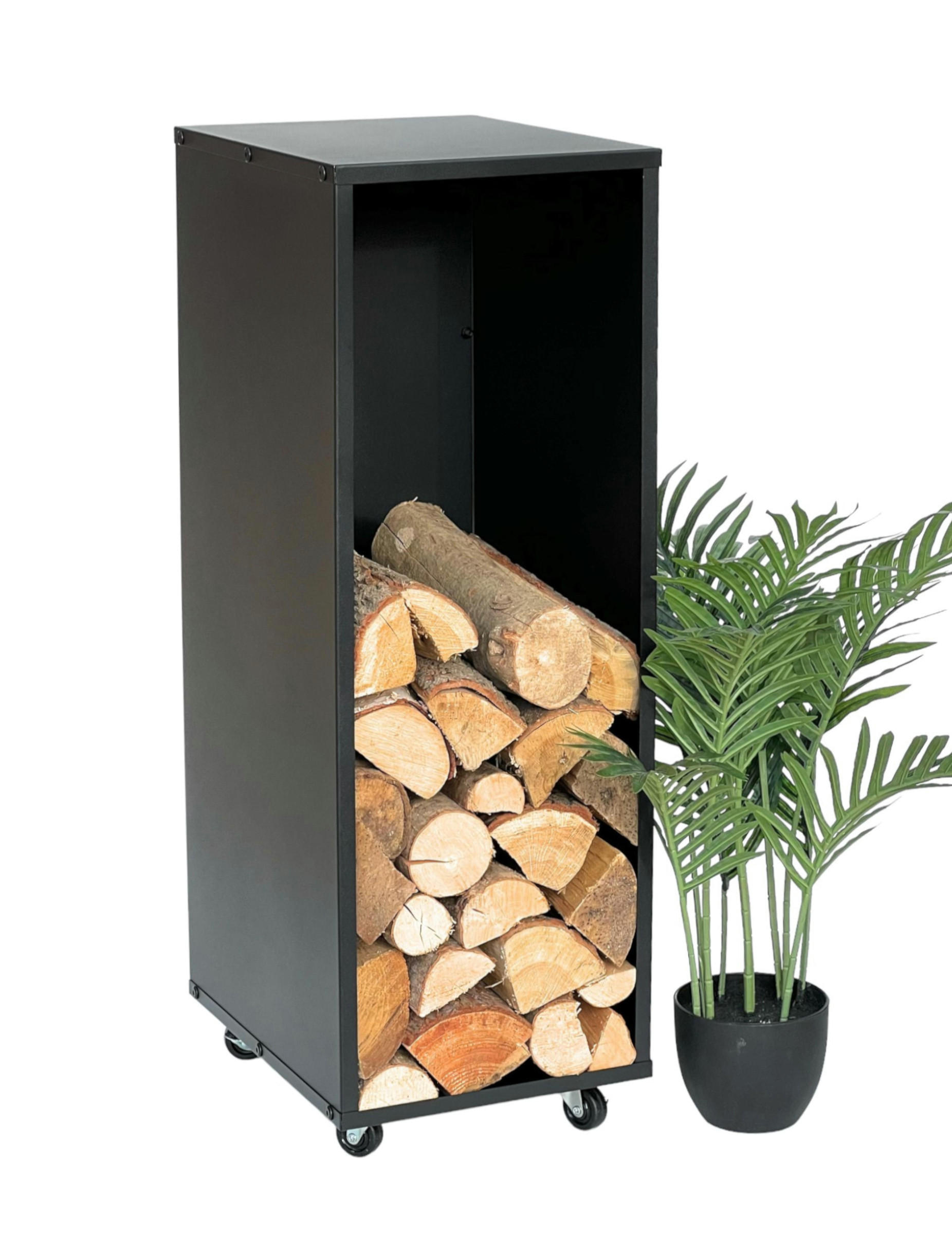 KAMINHOLZREGAL mit Rollen Metall Schwarz 85 cm 96359 - Schwarz, Metall (29/85/37cm) - DanDiBo