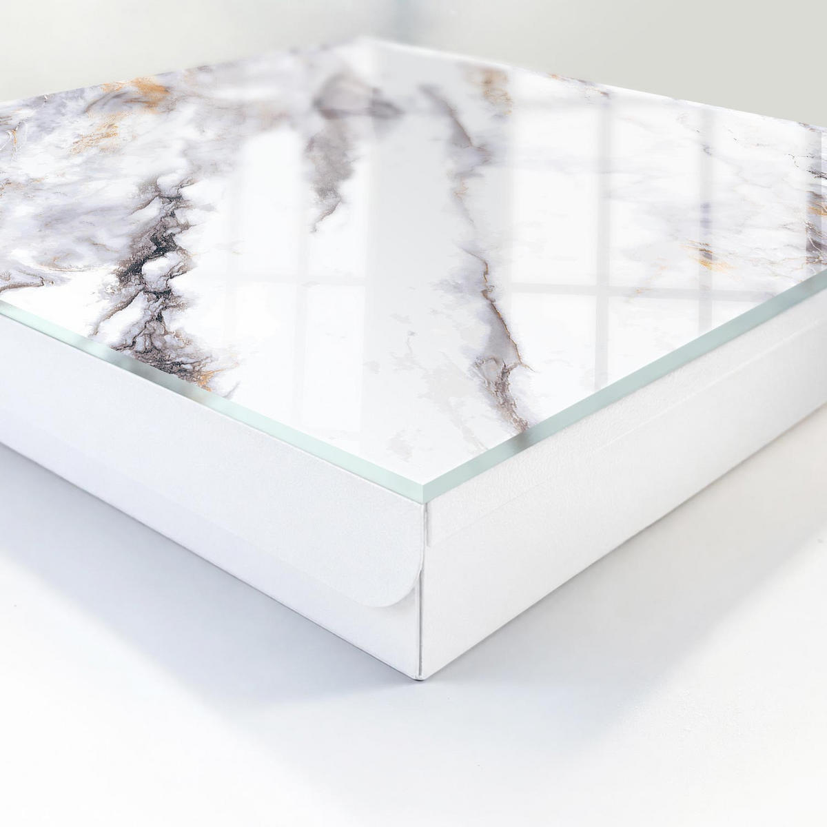 SCHLÜSSELBOX Weiß 30x30 cm – Türöffnung nach rechts - Marmor-Eleganz - Weiß, Metall (30/30/5cm) - TULUP