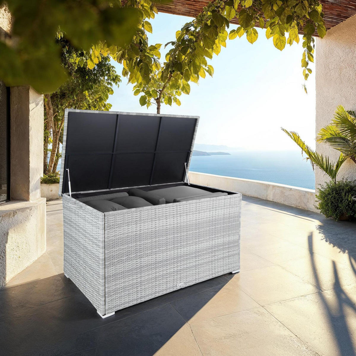 AUFLAGENBOX Oslo,145 x 82,5 x 79,5 cm,hellgrau - Hellgrau, Kunststoff (82.5/79.5/145cm) - tectake