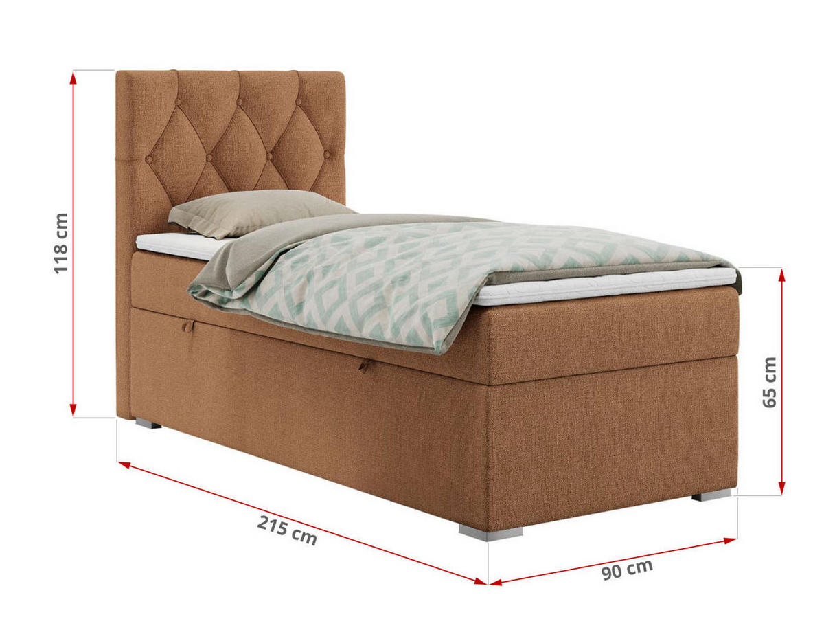 BOXBETT ALDA 90/200 Orange Struktur - H3 - Rechts Seite - Orange, Holz/Textil (90/200cm) - MKS