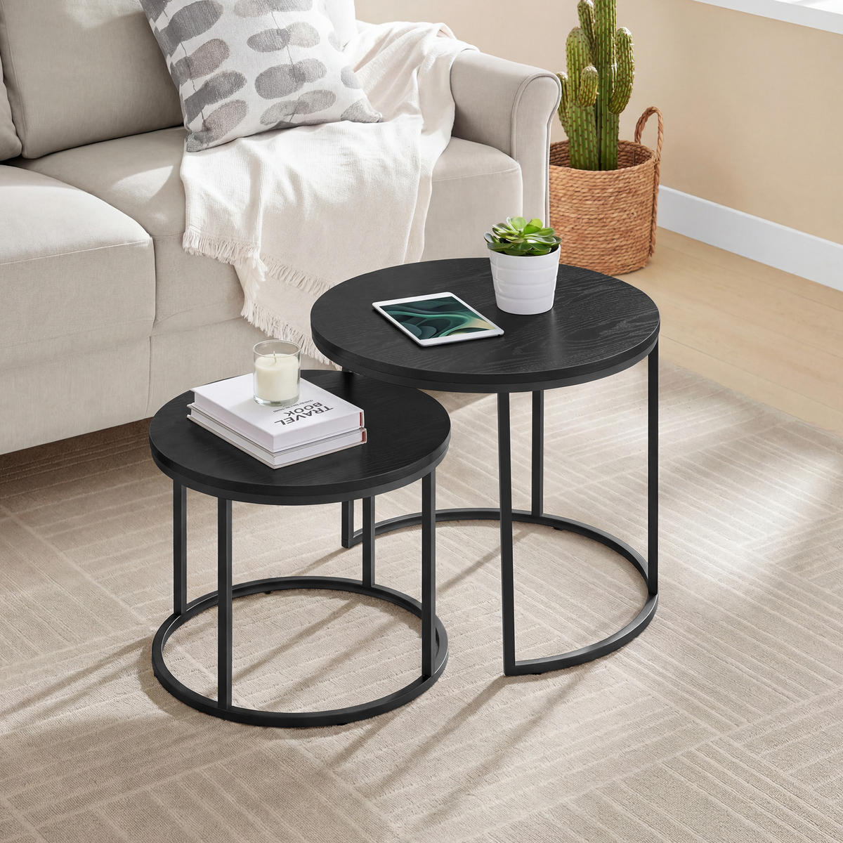 COUCHTISCH 2er Set rund - Schwarz, Holzwerkstoff (53/53/45cm) - Mat-Haus