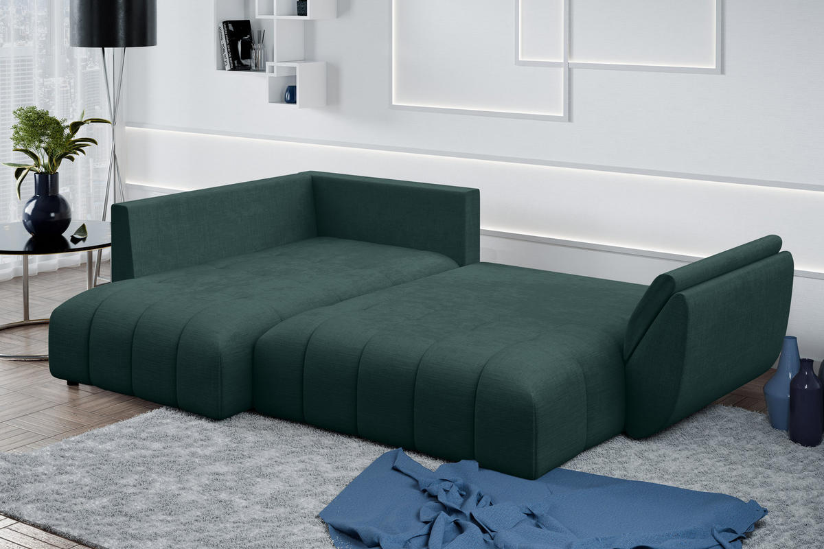 ECKSOFA L Form Corleone Grün 266/182/91 cm mit Schlaffunktion - Schwarz/Grün, Kunststoff/Textil (266/182cm) - AX Living