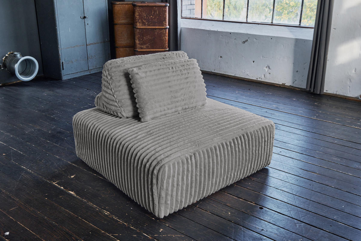 HOCKER MIT RÜCKENKISSEN WIOLO SOFT Grau Cord - Schwarz/Grau, Kunststoff/Textil (111/84/111cm) - KAWOLA