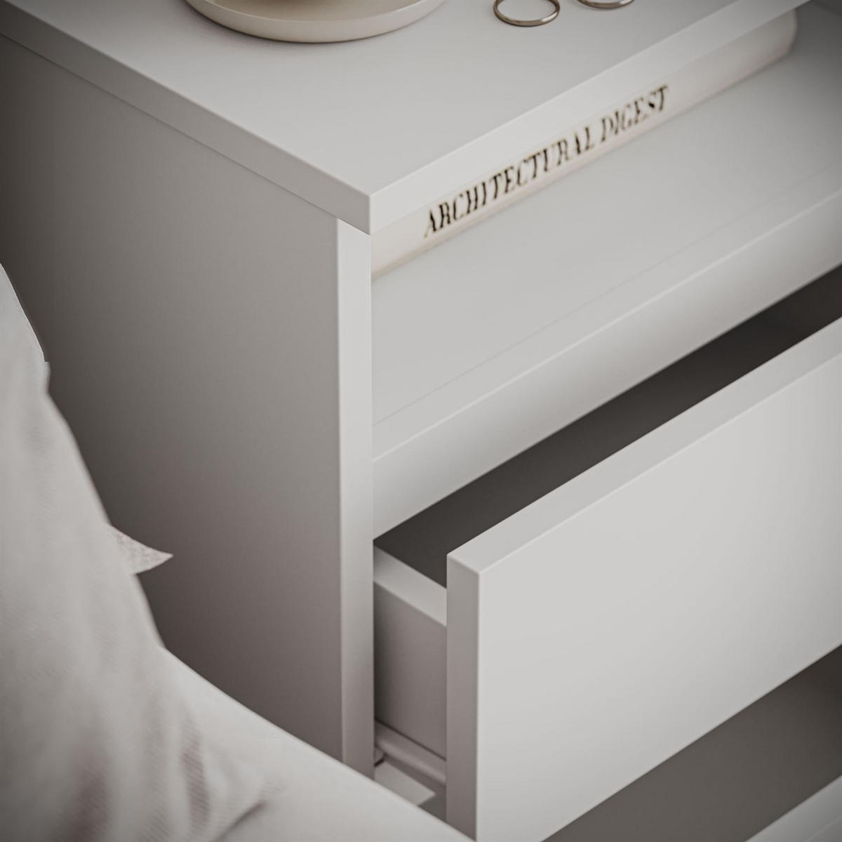 Nachttisch HANA M1 Weiß - Weiß, Holzwerkstoff (40/59/32cm) - Lookway