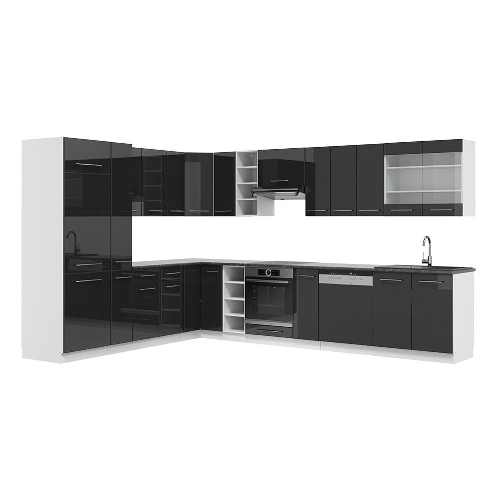 ECKKÜCHE Fame-Line Anthrazit Hochglanz/Weiß 347 x 257 cm ohne AP - Anthrazit/Weiß, Holzwerkstoff (347/81.6/46cm) - Vicco