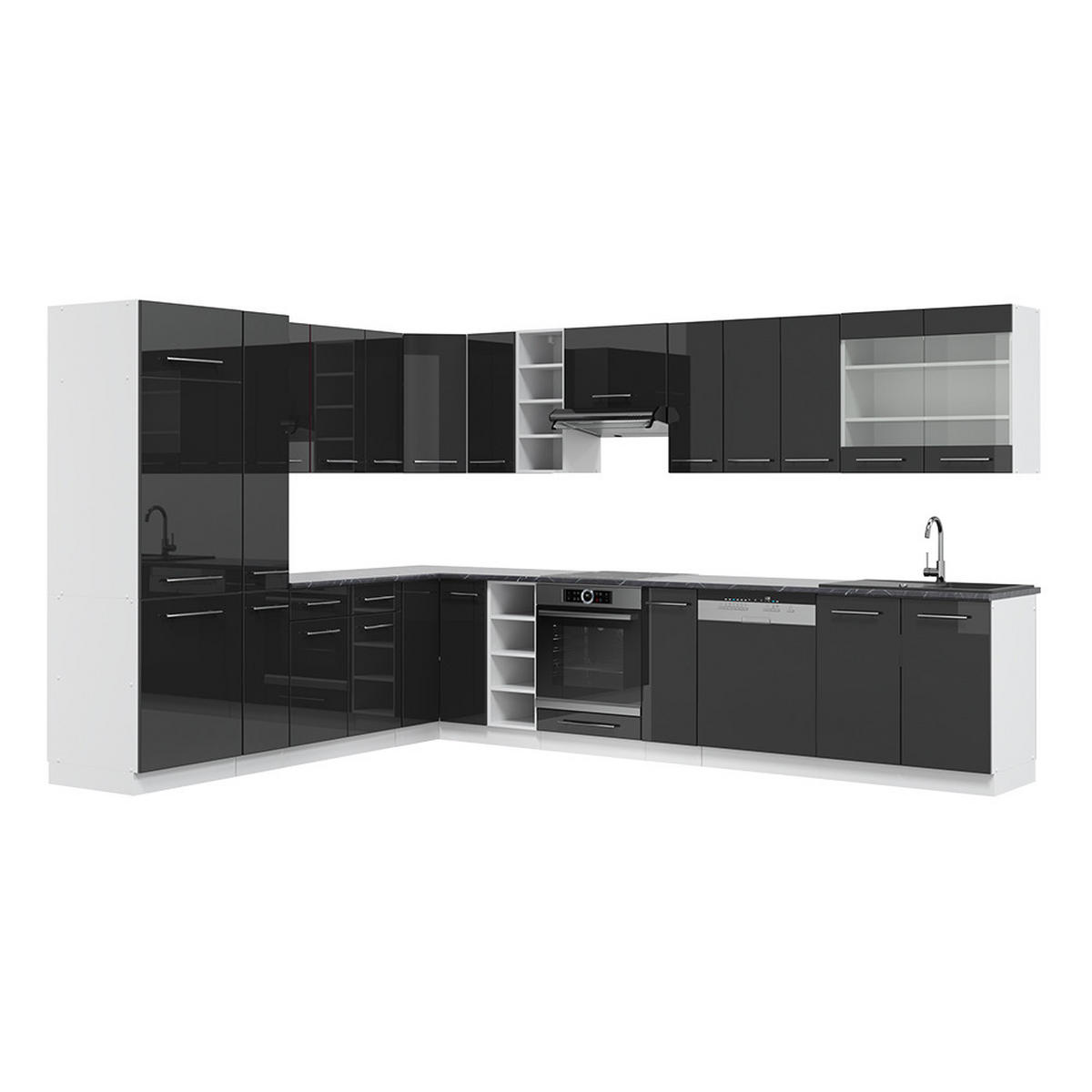 ECKKÜCHE Fame-Line Anthrazit Hochglanz/Weiß 347 x 257 cm ohne AP - Anthrazit/Weiß, Holzwerkstoff (347/81.6/46cm) - Vicco