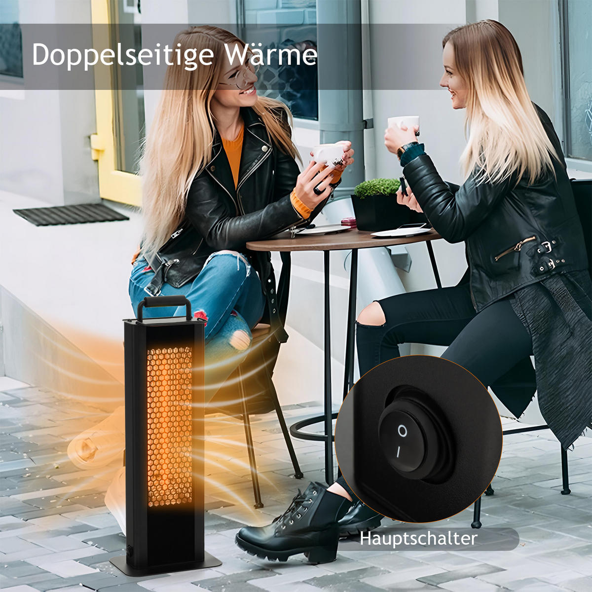 STANDHEIZSTRAHLER Schwarz - Schwarz, Metall (24/63/16cm) - COSTWAY