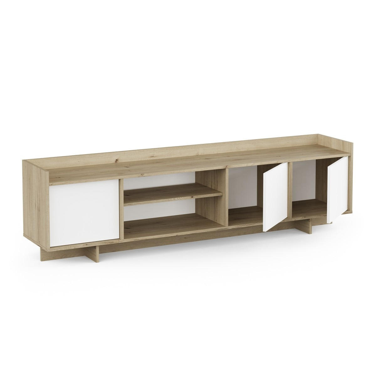 TV-MÖBEL mit 3 Türen und 1 Nische, Dekor in königlicher Eiche und Weiß 183/36,2/49,6 cm - Eschefarben, Holzwerkstoff (36.2/49.6/37.7cm) - Calicosy