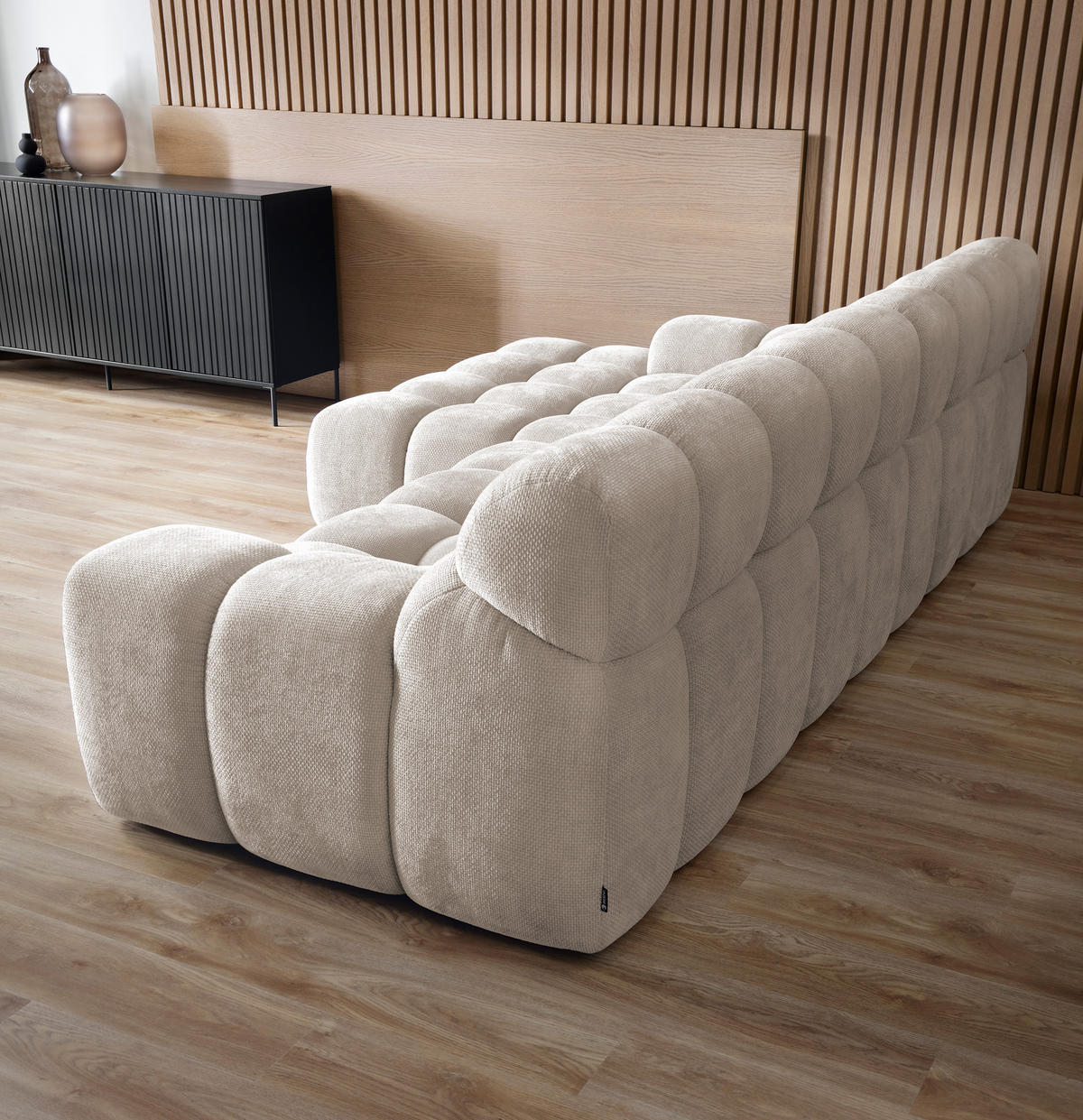 ECKSOFA CAMPILE mit elektrisch verschiebbarem Sitz, Grau, Links - Hellbraun, Holz/Textil (119/288cm) - DomoHome
