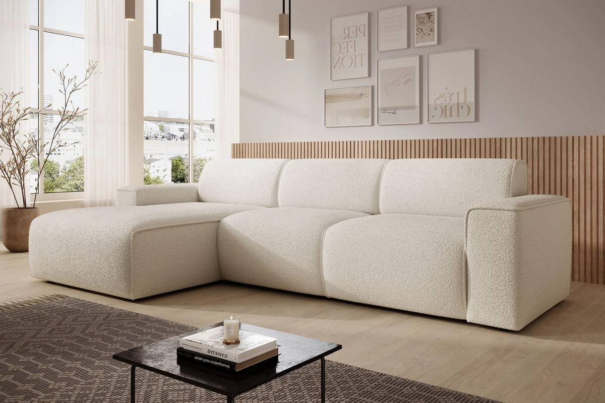 ECKSOFA Bouvi Creme links - Creme/Schwarz, Kunststoff/Textil (310/165cm) - Selsey
