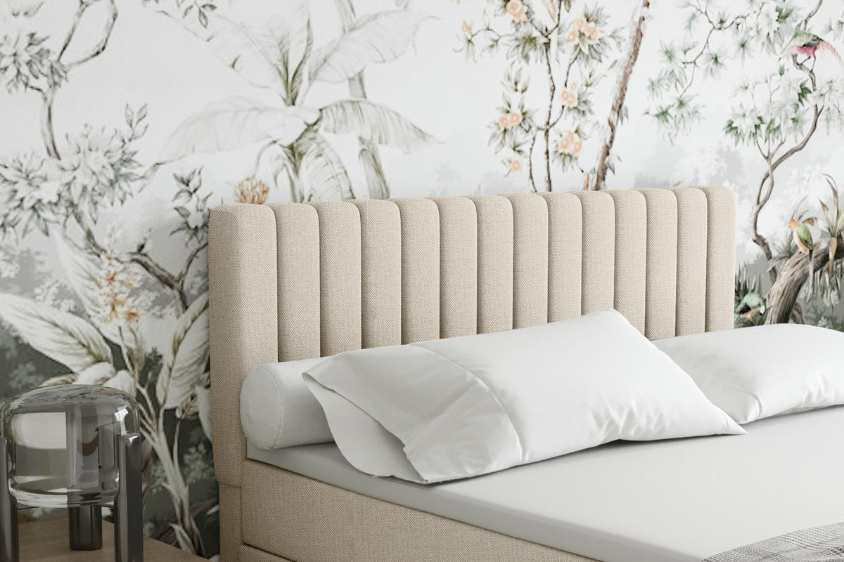 BOXBETT Everest beige 160 x 200 cm Doppelbett mit hochwertiger Bonell-Matratze und Topper - Creme, Holz (160/200cm) - Panda Möbel