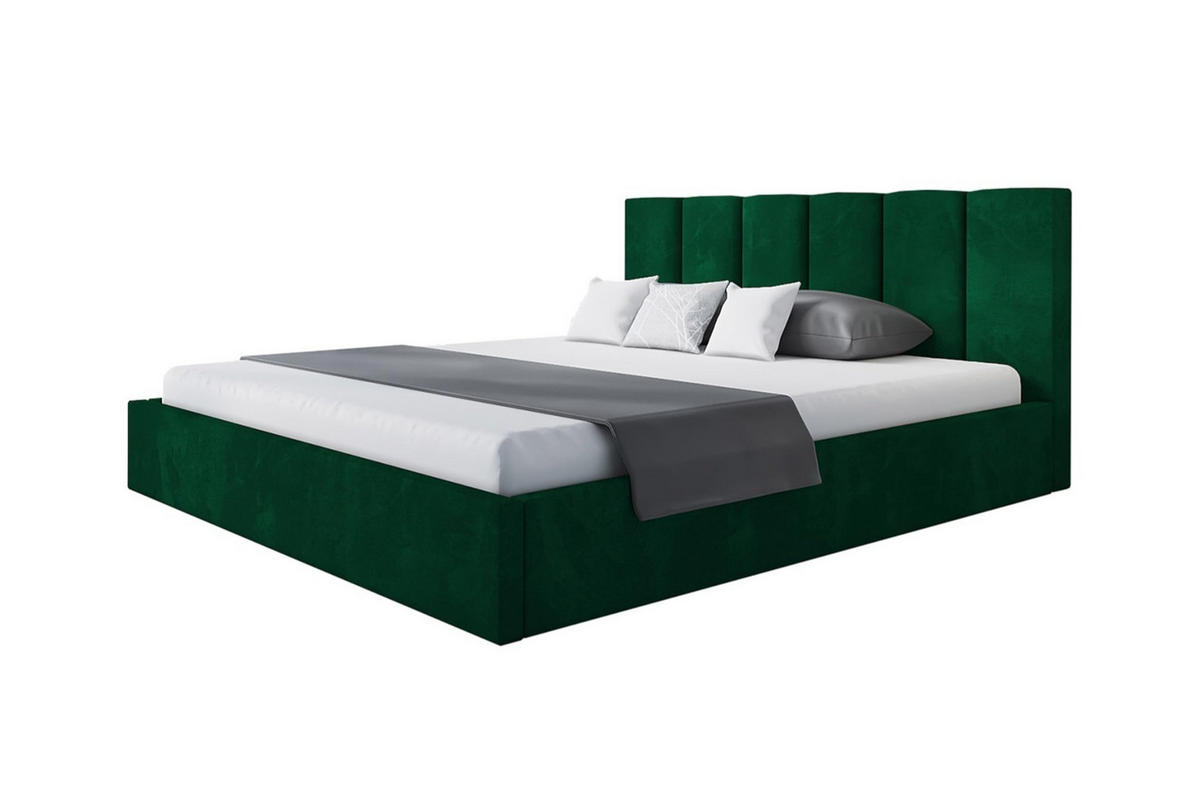 BETT 160x200 - Polsterbett mit Bettkasten und Holzrahmen - Modern Betten - Glatter Kronos-Stoff - Kollektion Tokio, Grün - AlpiMeble - Grün, Holz/Kunststoff (160/200cm) - Alpi-Möbel