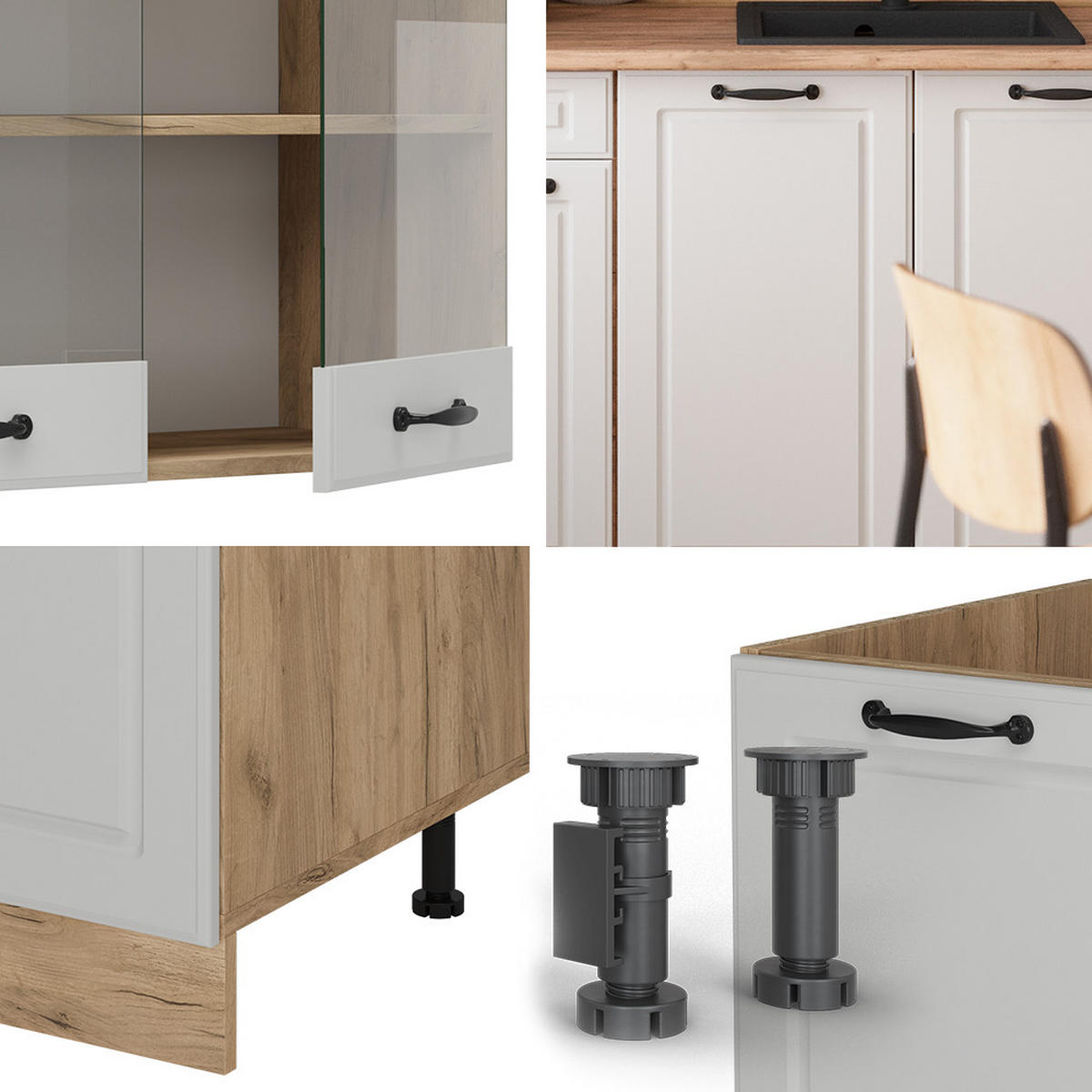 SINGLEKÜCHE R-Line Weiß Landhaus/Goldkraft Eiche 140 cm ohne Arbeitsplatte - Honigeiche/Weiß, Holzwerkstoff (140/81.6/46cm) - Vicco