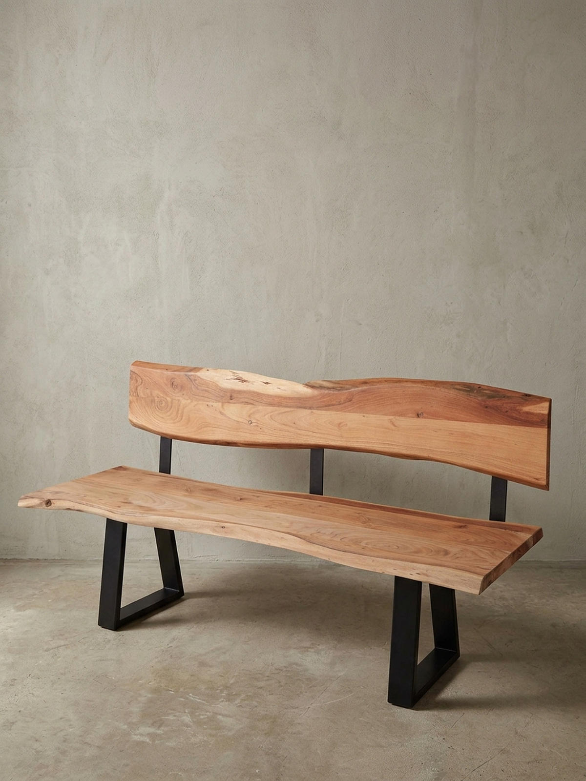 ESSZIMMERBANK Landhausstil Baumkante Akazienholz, Beige 160x60x84 cm - Beige/Schwarz, Holz/Metall (160/84/60cm) - KADIMA DESIGN