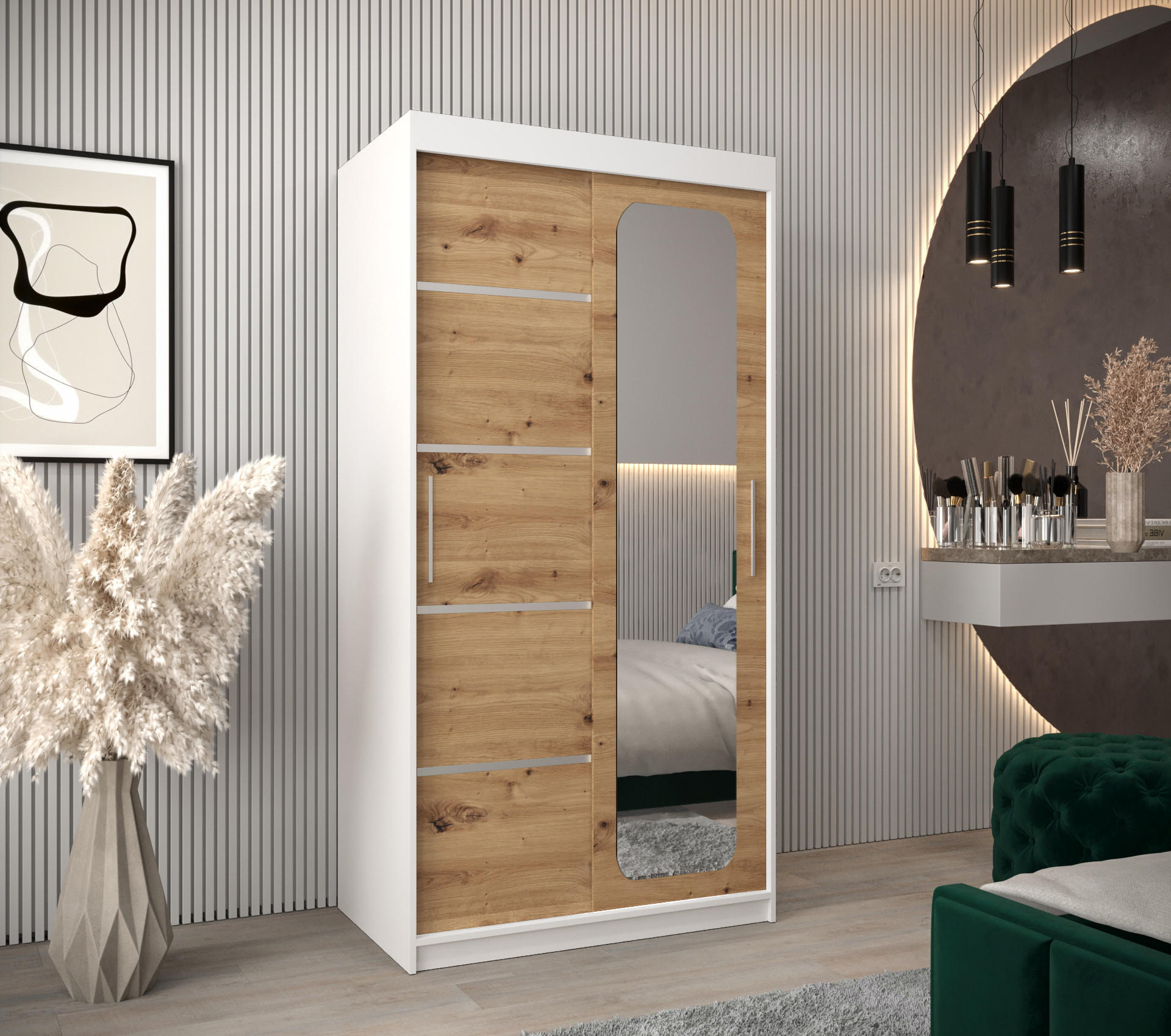 SCHWEBETÜRENSCHRANK 200/100/62 2-türig - Silberfarben/Eiche Artisan, Holz/Kunststoff (100/200/62cm) - Abiks Möbel