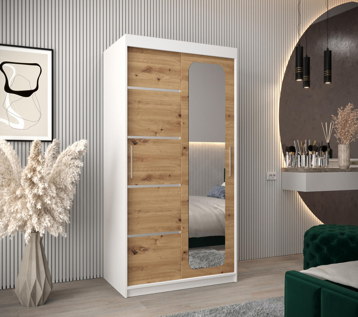 SCHWEBETÜRENSCHRANK 200/100/62 2-türig - Silberfarben/Eiche Artisan, Holz/Kunststoff (100/200/62cm) - Abiks Möbel